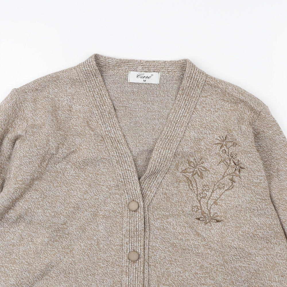 Cane Womens Beige V-Neck Acrylic Cardigan Jumper Size M