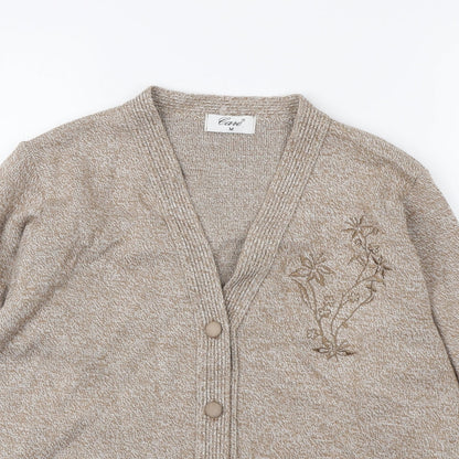 Cane Womens Beige V-Neck Acrylic Cardigan Jumper Size M