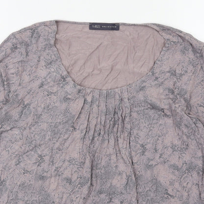 Marks and Spencer Womens Pink Animal Print Viscose Basic Blouse Size 14 Scoop Neck