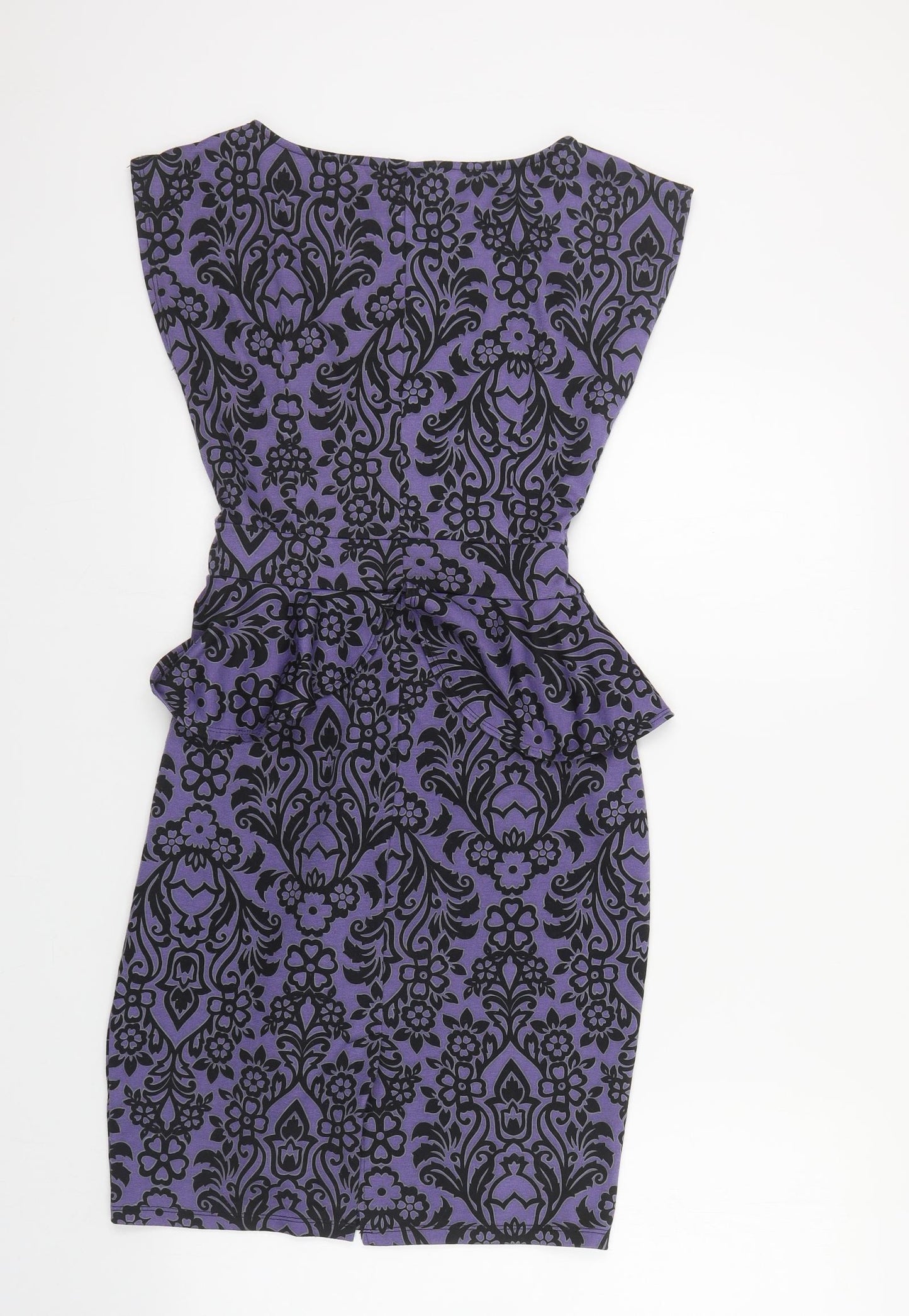 Dorothy Perkins Womens Purple Floral Polyester Pencil Dress Size 10 Boat Neck Tie