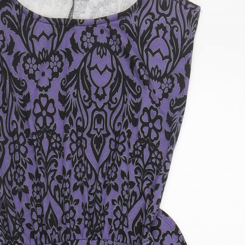 Dorothy Perkins Womens Purple Floral Polyester Pencil Dress Size 10 Boat Neck Tie