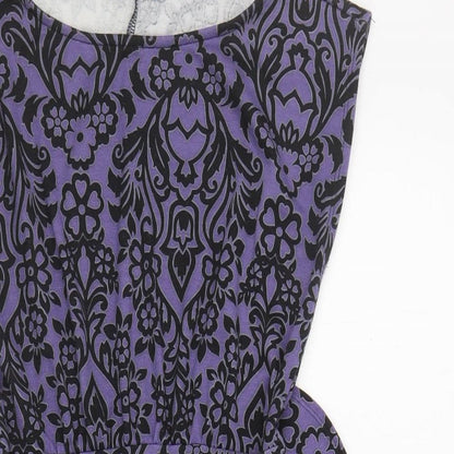 Dorothy Perkins Womens Purple Floral Polyester Pencil Dress Size 10 Boat Neck Tie