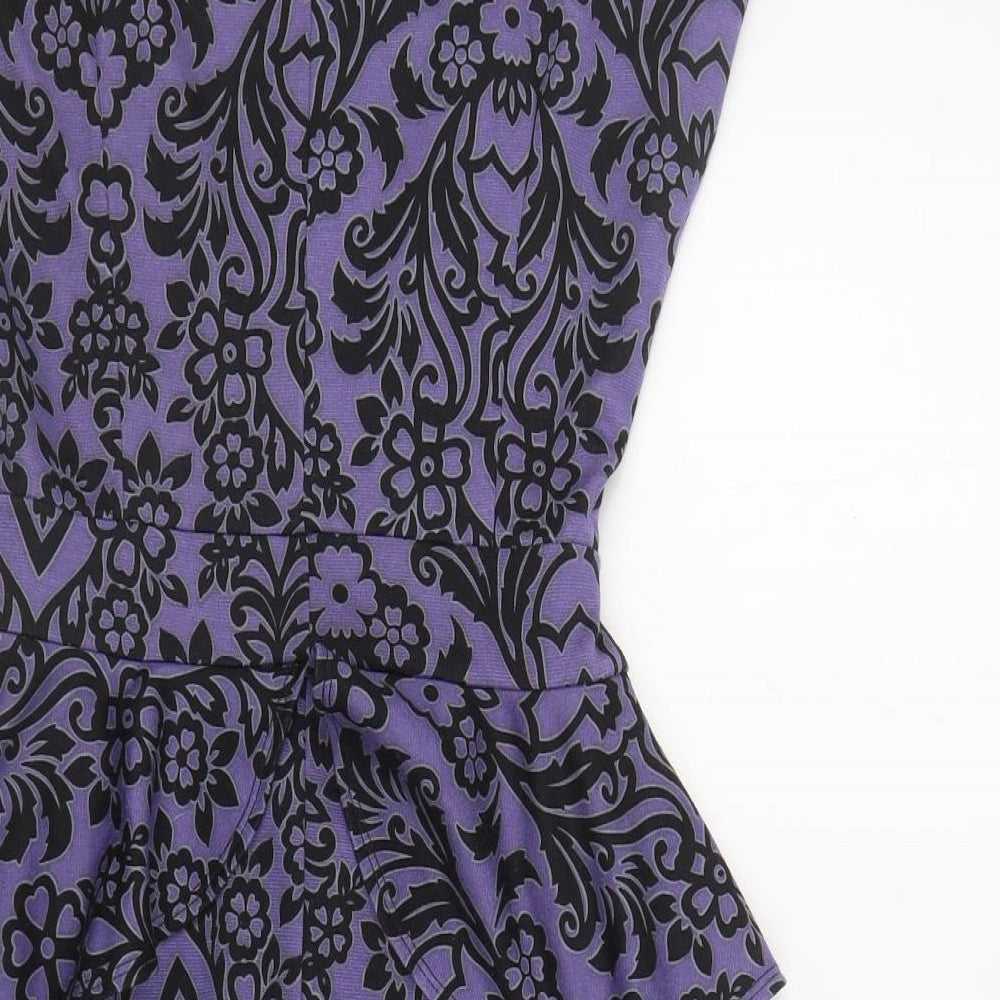 Dorothy Perkins Womens Purple Floral Polyester Pencil Dress Size 10 Boat Neck Tie