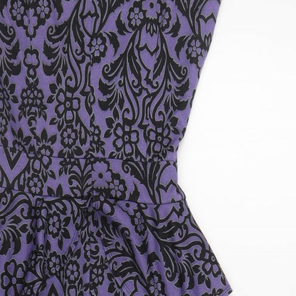 Dorothy Perkins Womens Purple Floral Polyester Pencil Dress Size 10 Boat Neck Tie