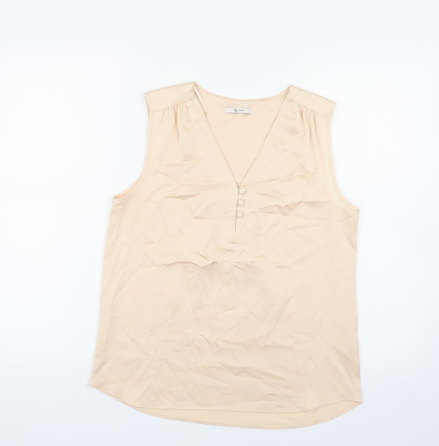 TU Womens Pink Polyester Basic Blouse Size 10 V-Neck