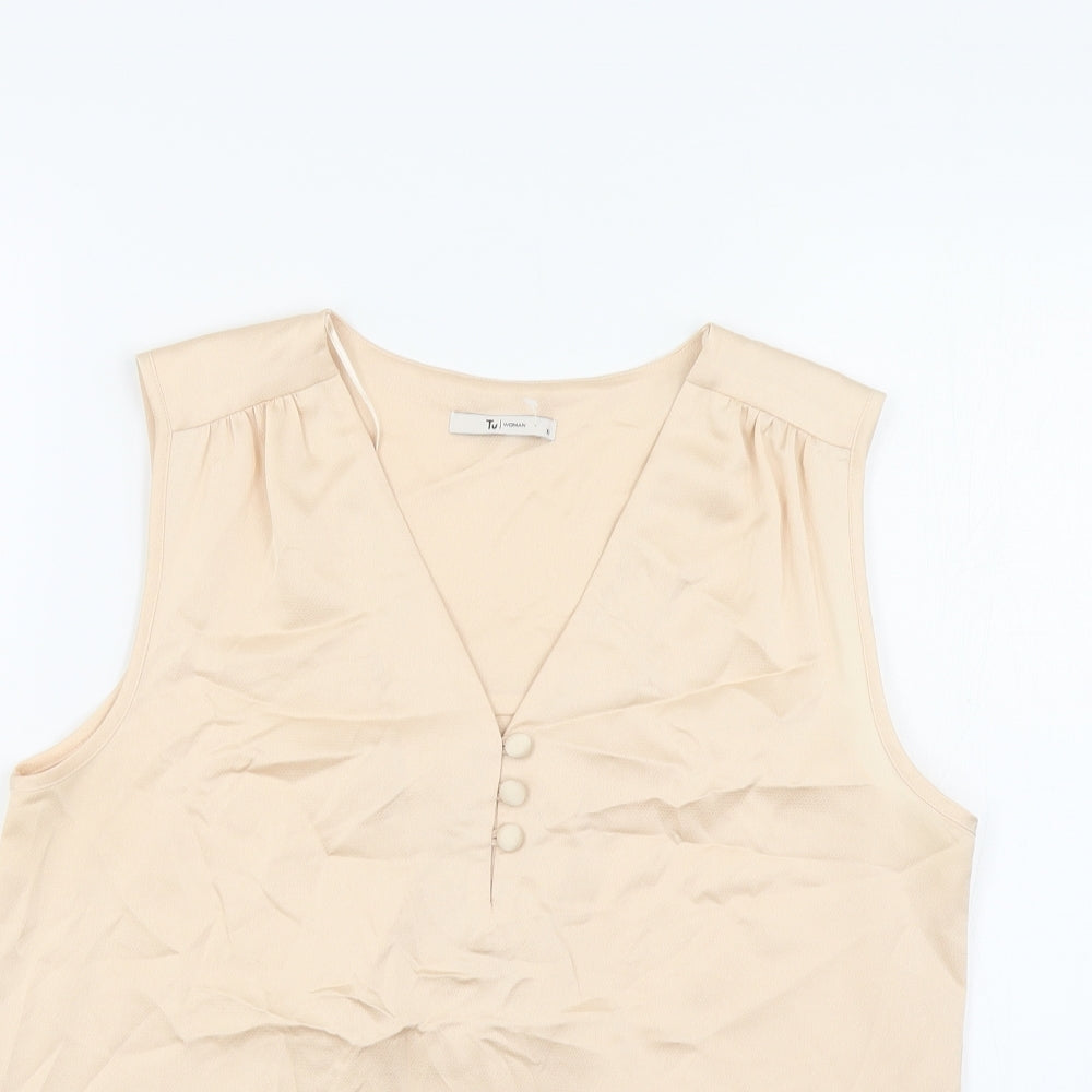 TU Womens Pink Polyester Basic Blouse Size 10 V-Neck