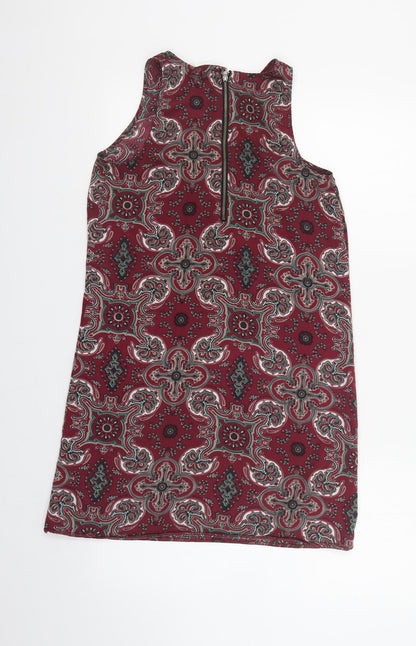 Staring at Stars Womens Red Paisley Polyester Shift Size XS Round Neck Zip