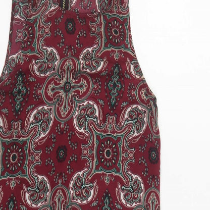 Staring at Stars Womens Red Paisley Polyester Shift Size XS Round Neck Zip