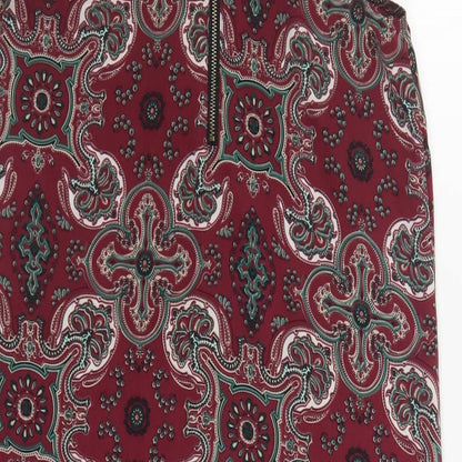 Staring at Stars Womens Red Paisley Polyester Shift Size XS Round Neck Zip