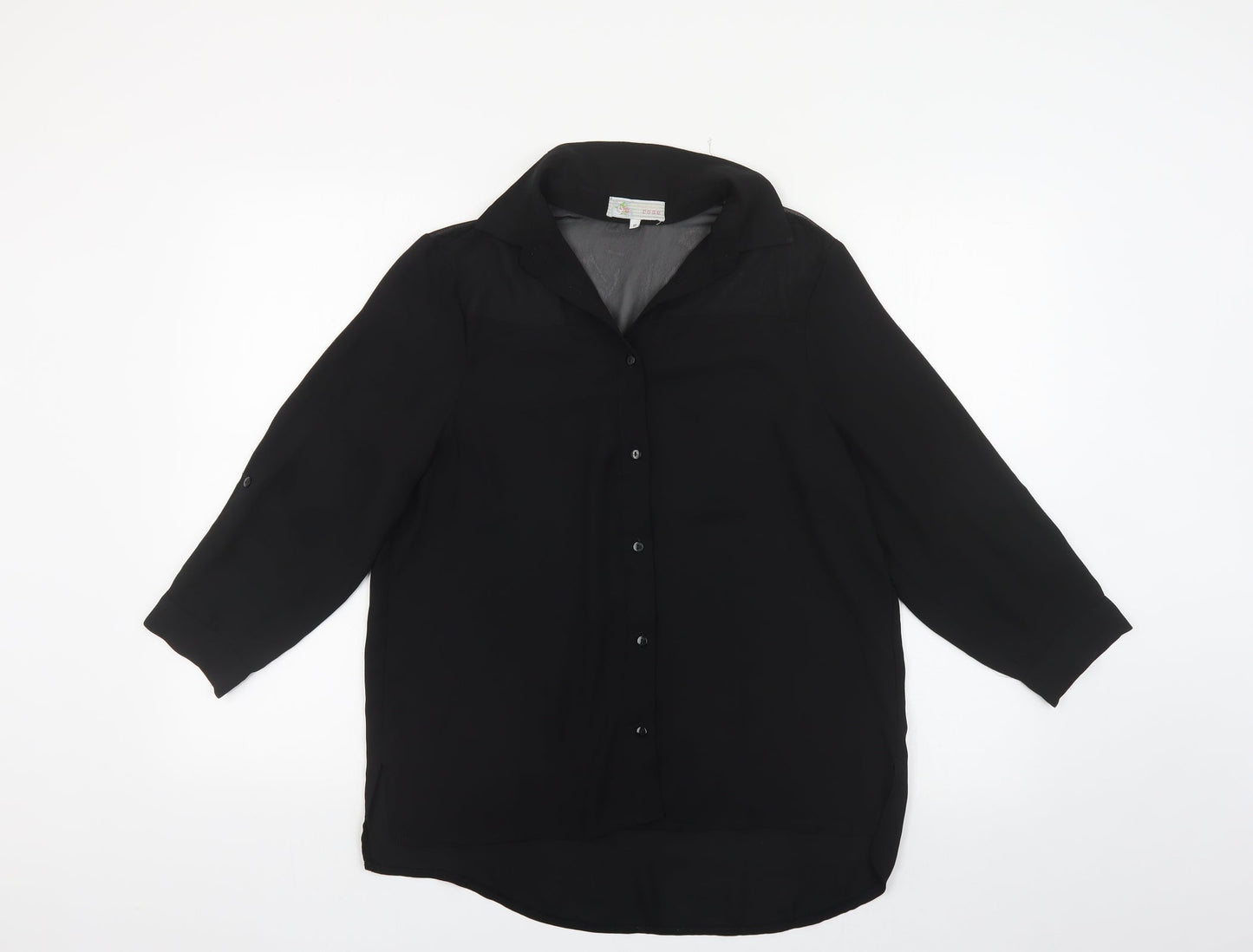 Cameo Rose Womens Black Polyester Basic Button-Up Size 10 Collared