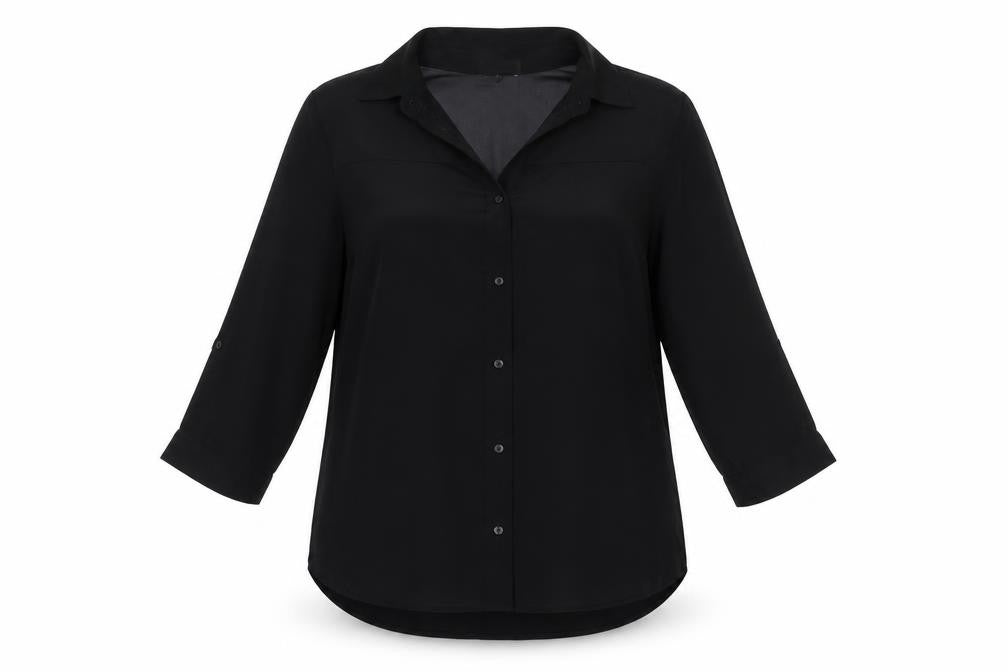 Cameo Rose Womens Black Polyester Basic Button-Up Size 10 Collared