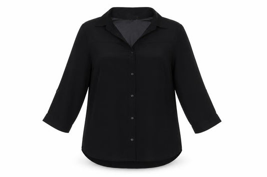 Cameo Rose Womens Black Polyester Basic Button-Up Size 10 Collared