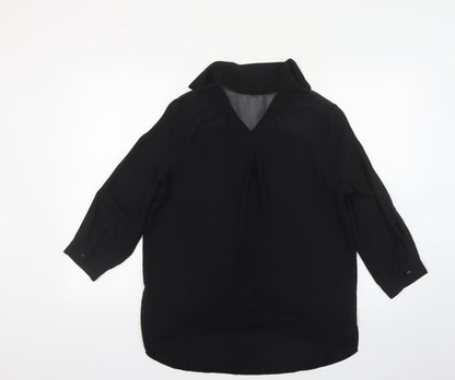 Cameo Rose Womens Black Polyester Basic Button-Up Size 10 Collared