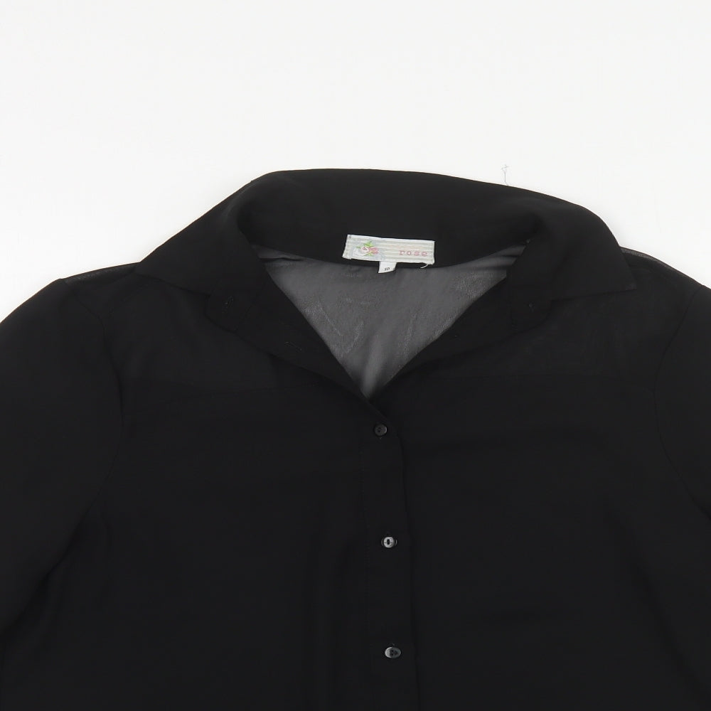 Cameo Rose Womens Black Polyester Basic Button-Up Size 10 Collared
