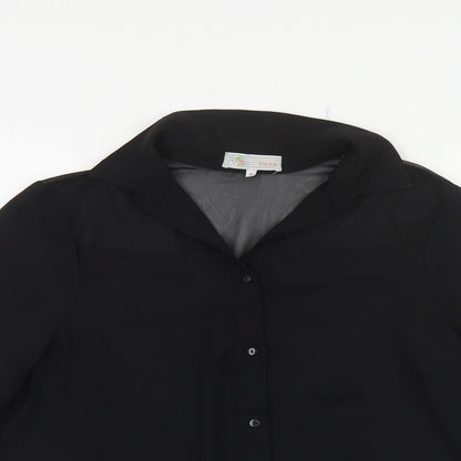 Cameo Rose Womens Black Polyester Basic Button-Up Size 10 Collared
