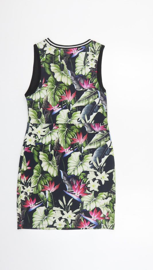 Topshop Womens Multicoloured Floral Polyester Mini Size 10 Round Neck Pullover