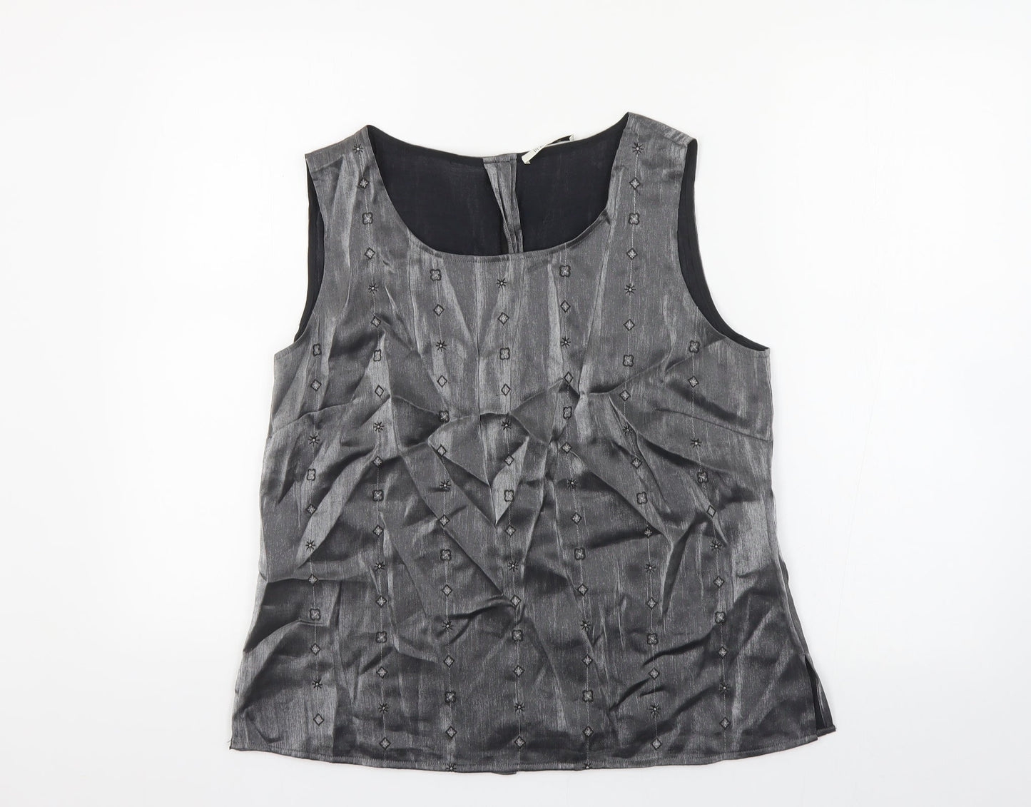 Platinum Womens Silver Geometric Viscose Basic Tank Size 16 Boat Neck