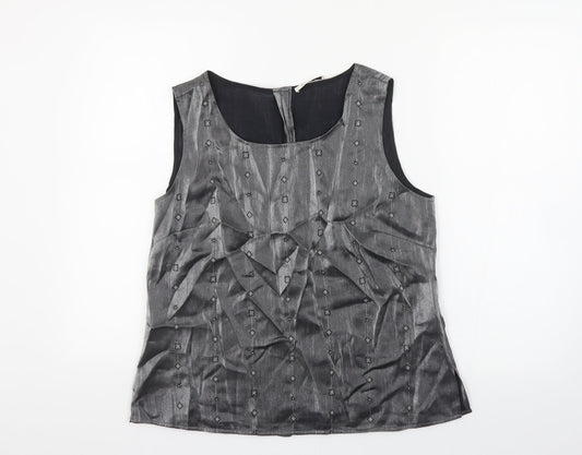 Platinum Womens Silver Geometric Viscose Basic Tank Size 16 Boat Neck