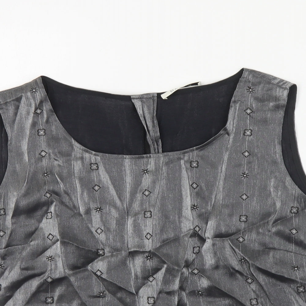 Platinum Womens Silver Geometric Viscose Basic Tank Size 16 Boat Neck