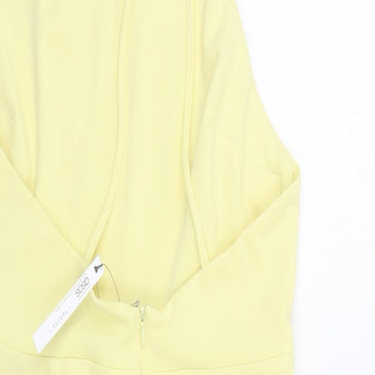 ASOS Womens Yellow Polyester Pencil Dress Size 12 Halter Hook & Eye