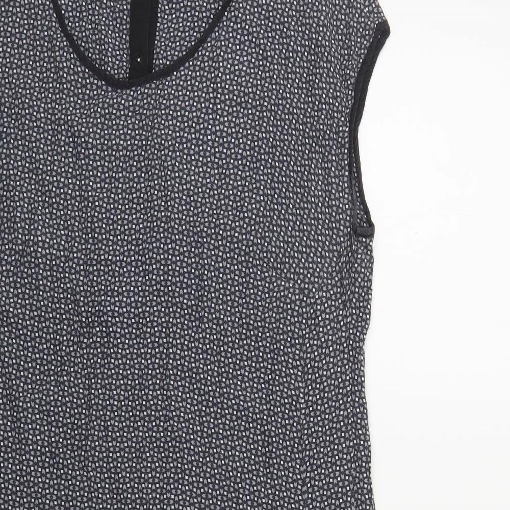 Allium B Womens Brown Geometric Viscose Sheath Size 10 Round Neck Button