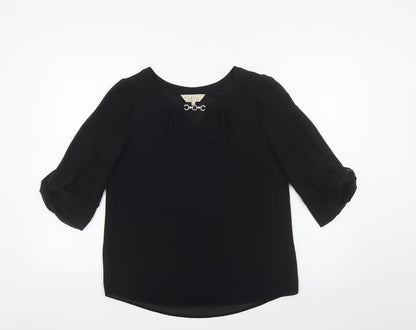 Billie & Blossom Womens Black Polyester Basic Blouse Size 8 Boat Neck - Chain Detail
