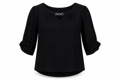 Billie & Blossom Womens Black Polyester Basic Blouse Size 8 Boat Neck - Chain Detail