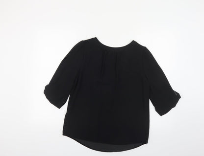 Billie & Blossom Womens Black Polyester Basic Blouse Size 8 Boat Neck - Chain Detail