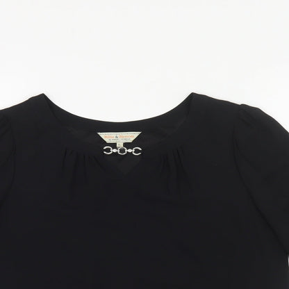 Billie & Blossom Womens Black Polyester Basic Blouse Size 8 Boat Neck - Chain Detail
