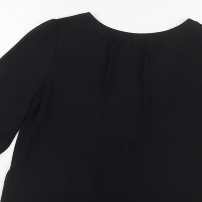 Billie & Blossom Womens Black Polyester Basic Blouse Size 8 Boat Neck - Chain Detail