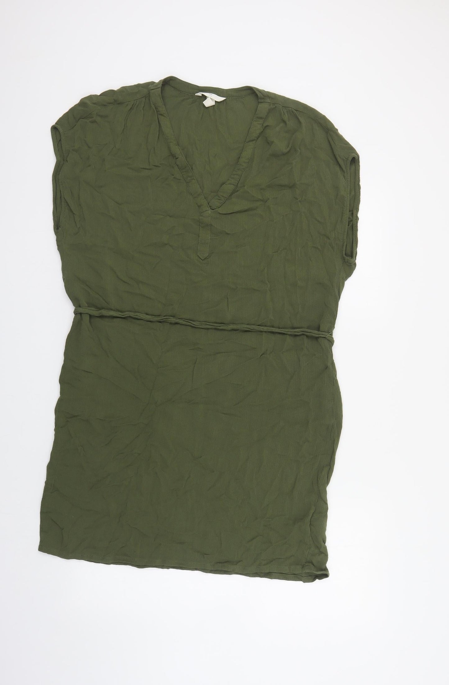 H&M Womens Green Viscose Sheath Size 12 V-Neck Tie
