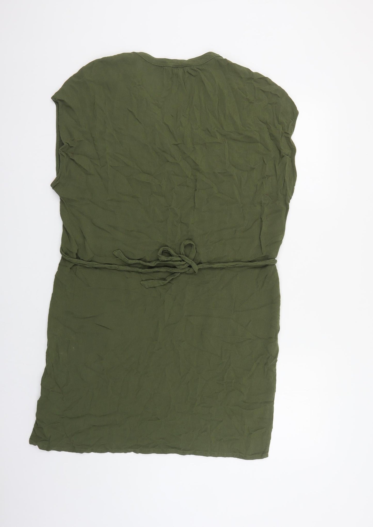 H&M Womens Green Viscose Sheath Size 12 V-Neck Tie