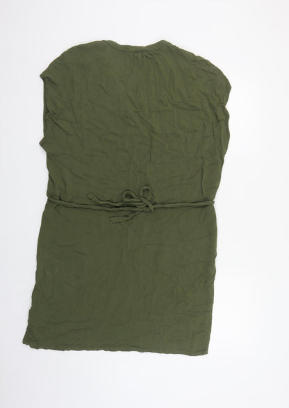 H&M Womens Green Viscose Sheath Size 12 V-Neck Tie