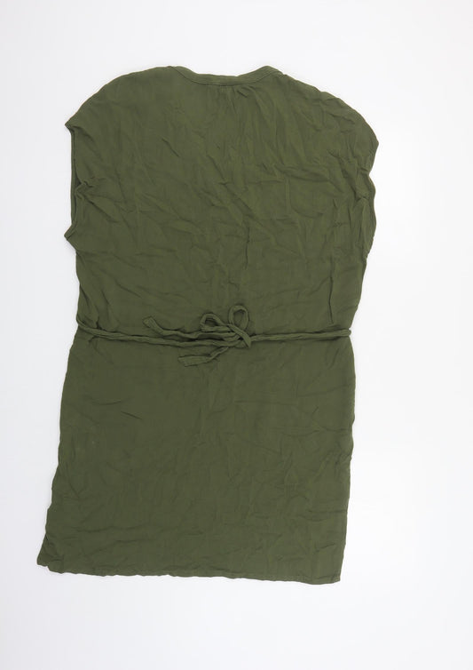 H&M Womens Green Viscose Sheath Size 12 V-Neck Tie