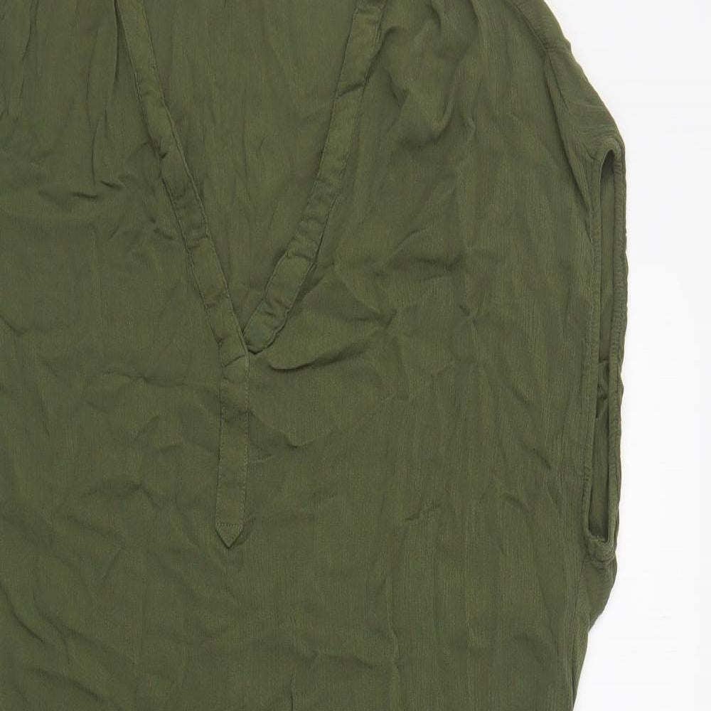 H&M Womens Green Viscose Sheath Size 12 V-Neck Tie