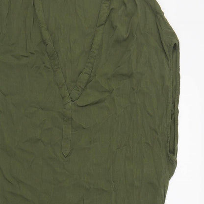 H&M Womens Green Viscose Sheath Size 12 V-Neck Tie