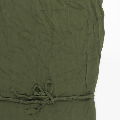 H&M Womens Green Viscose Sheath Size 12 V-Neck Tie