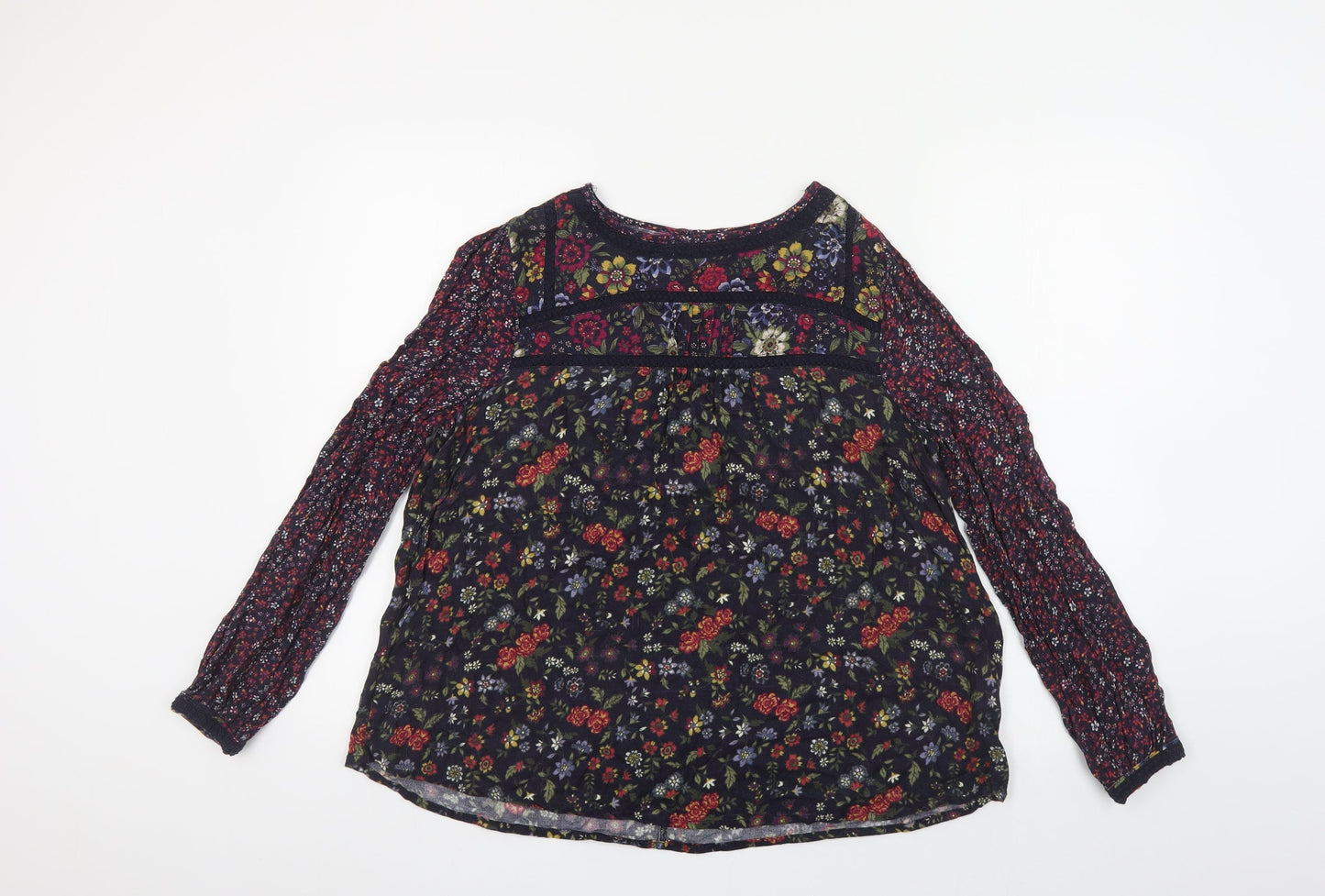 Matalan Womens Multicoloured Floral Viscose Basic Blouse Size 14 Round Neck