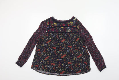 Matalan Womens Multicoloured Floral Viscose Basic Blouse Size 14 Round Neck