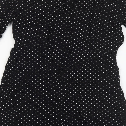 Zara Womens Black Polka Dot Viscose Fit & Flare Size S Mock Neck Zip