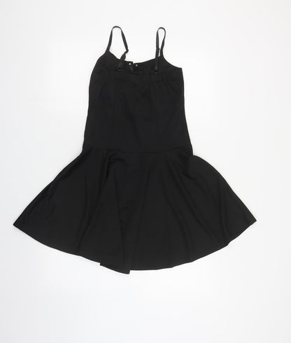 Pretty Guide Womens Black Polyester Skater Dress Size S Square Neck Lace Up