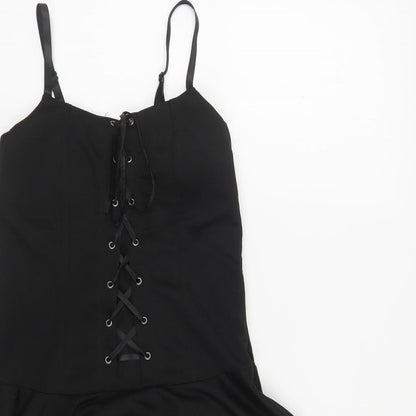 Pretty Guide Womens Black Polyester Skater Dress Size S Square Neck Lace Up