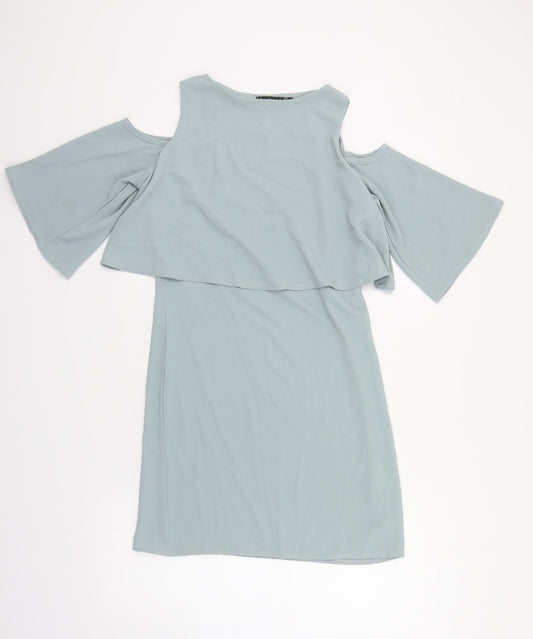 Boohoo Womens Grey Polyester Pencil Dress Size 8 Boat Neck Pullover - Cold Shoulder