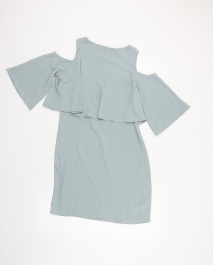 Boohoo Womens Grey Polyester Pencil Dress Size 8 Boat Neck Pullover - Cold Shoulder