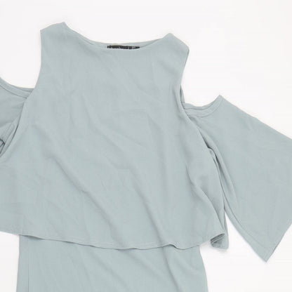 Boohoo Womens Grey Polyester Pencil Dress Size 8 Boat Neck Pullover - Cold Shoulder