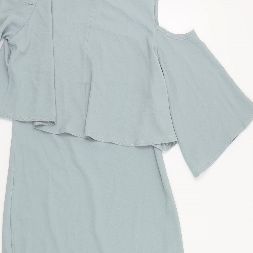 Boohoo Womens Grey Polyester Pencil Dress Size 8 Boat Neck Pullover - Cold Shoulder