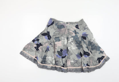DIMRI Womens Grey Floral Cotton Pleated Skirt Size S Zip