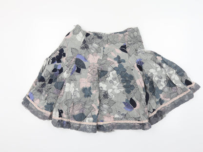 DIMRI Womens Grey Floral Cotton Pleated Skirt Size S Zip