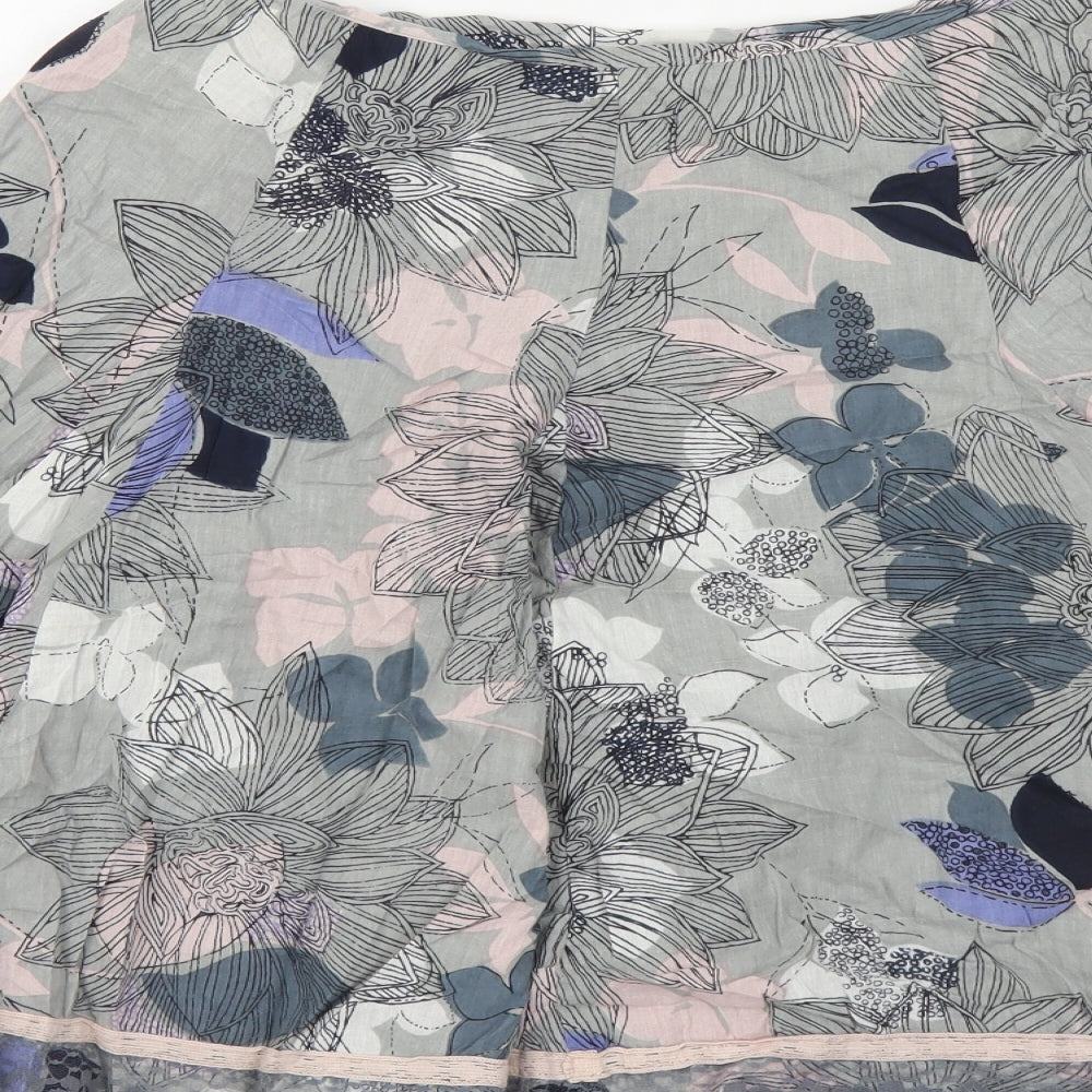DIMRI Womens Grey Floral Cotton Pleated Skirt Size S Zip
