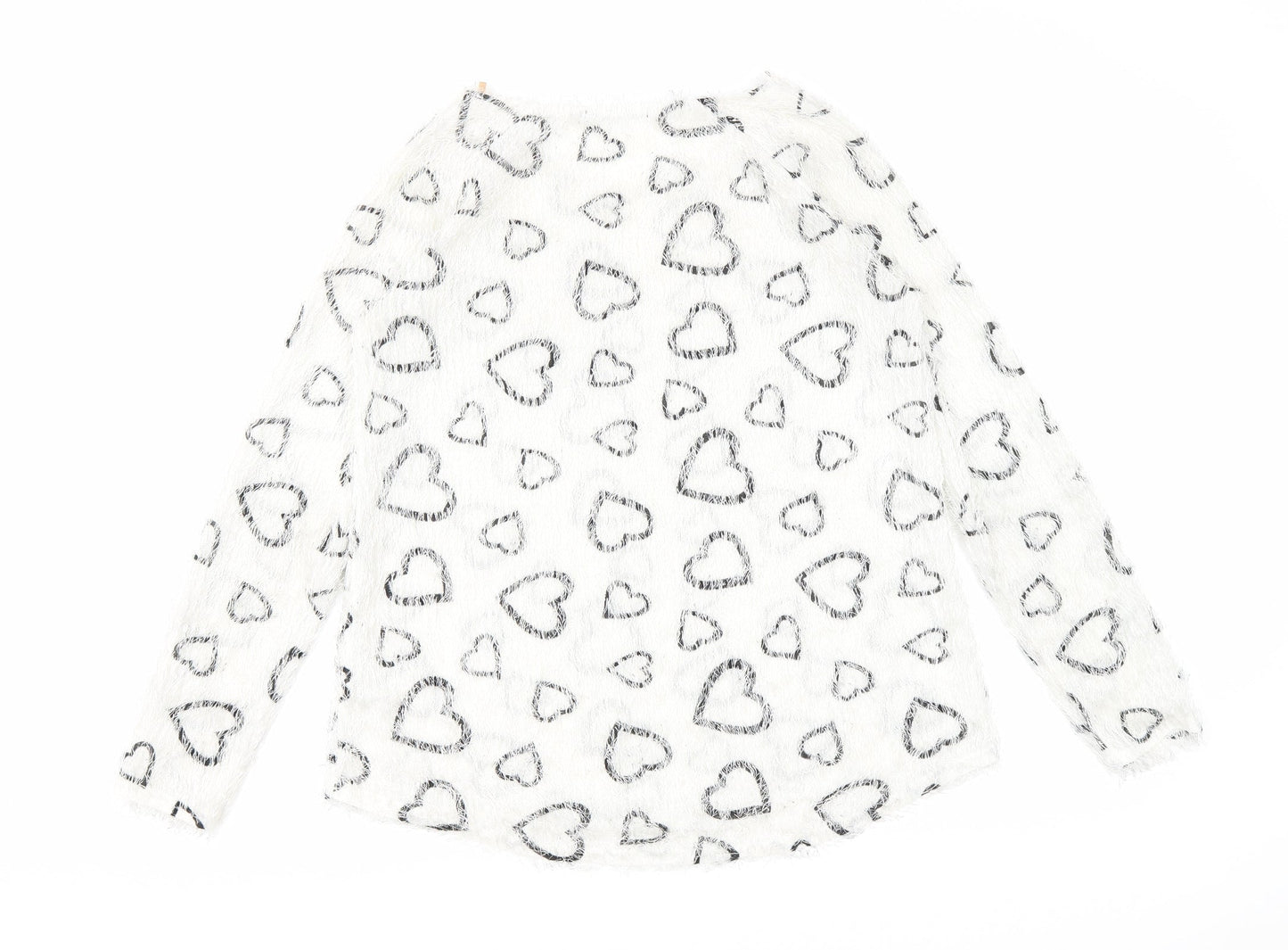 George Womens White Round Neck Geometric Polyester Pullover Jumper Size 10 - Hearts pattern